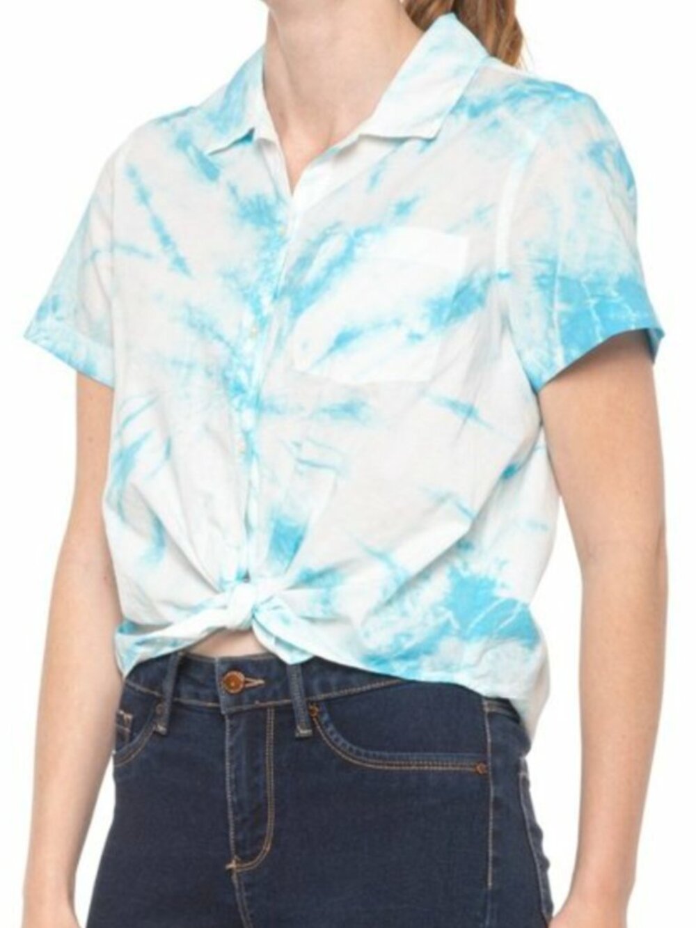 NEW NWT LUCKY BRAND Tie Knot Shirt Blue Tie Dye Button Down Short Sleeve Cotton